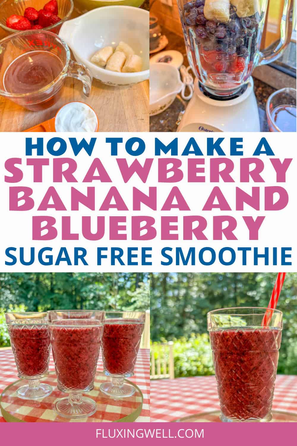 strawberry banana and blueberry smoothie steps