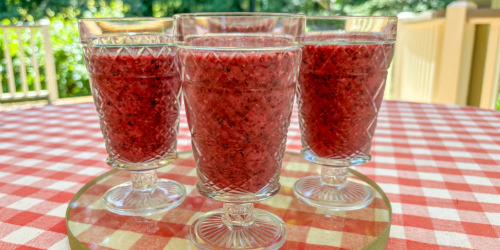 4 strawberry banana and blueberry smoothies complete