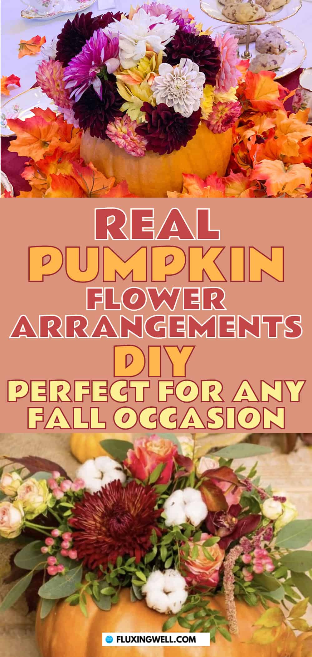 pumpkin centerpieces with flowers 2 options