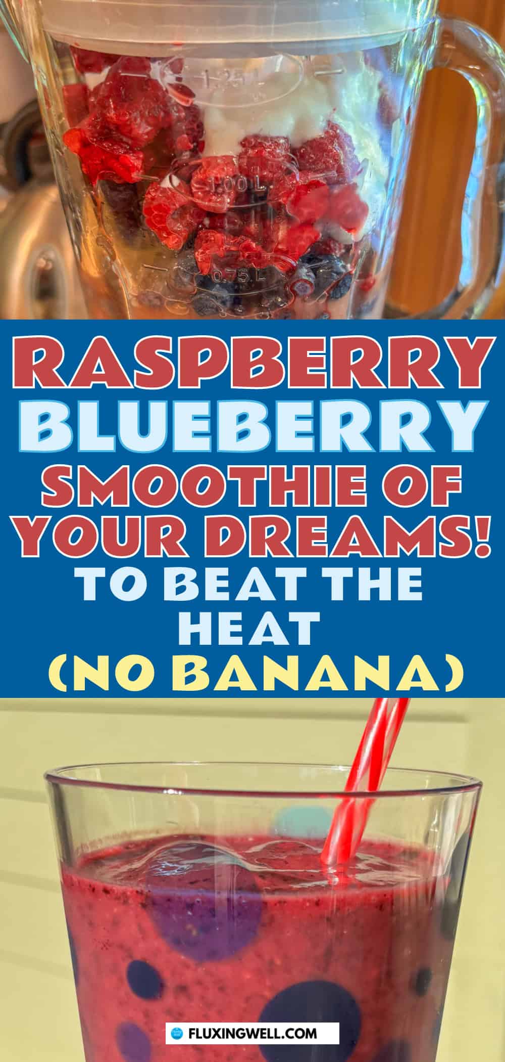 raspberry blueberry smoothie in a blender and completed