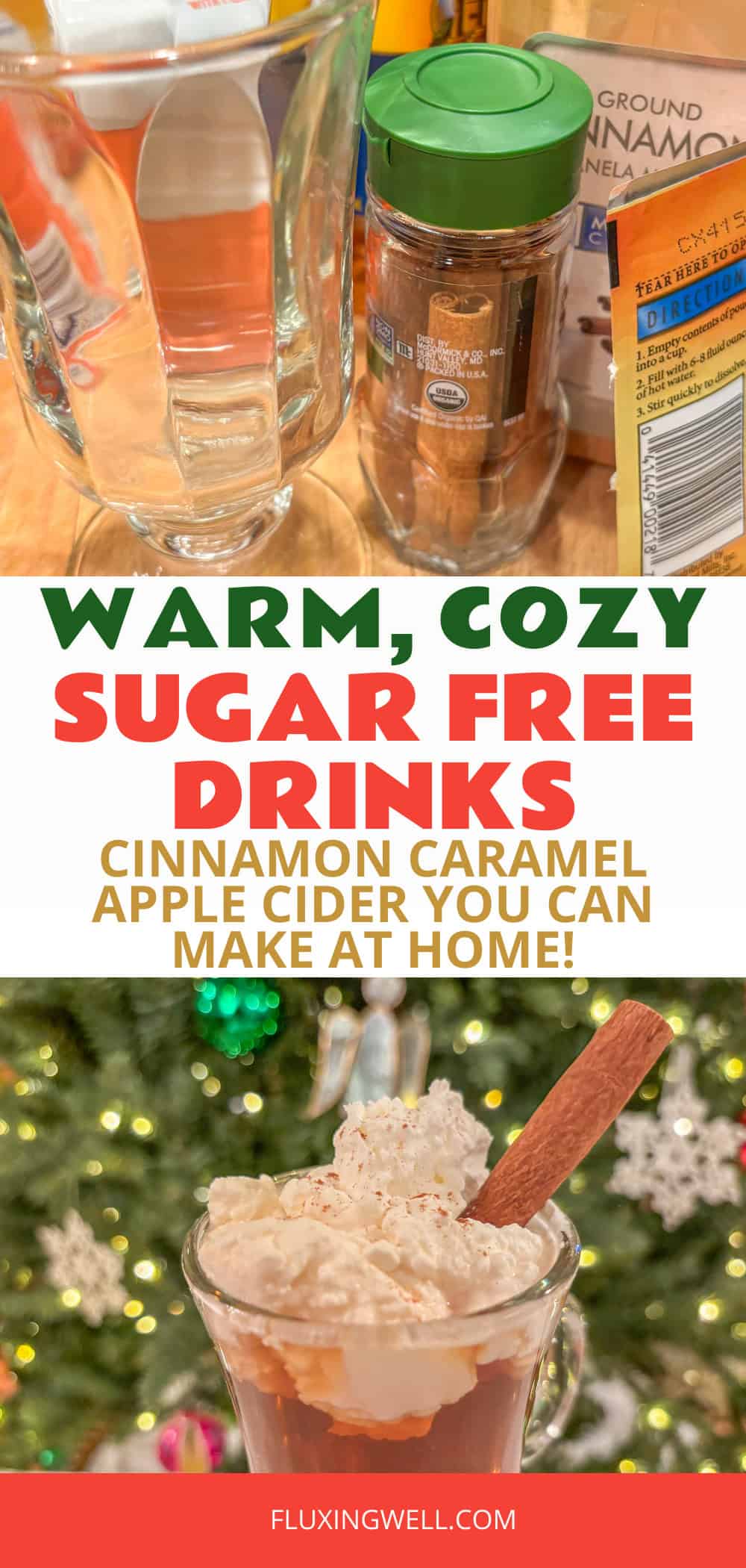 Sugar free apple cider drink with caramel and cinnamon