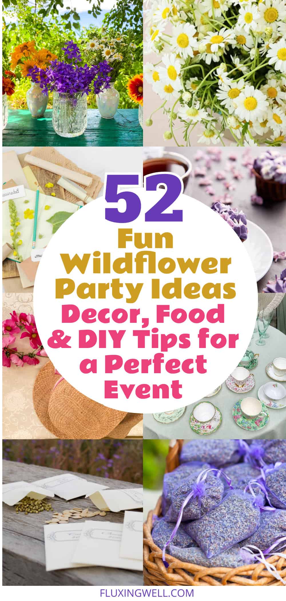 wildflower themed party ideas collage