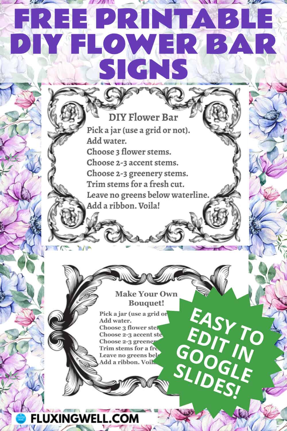 free printable diy flower bar signs