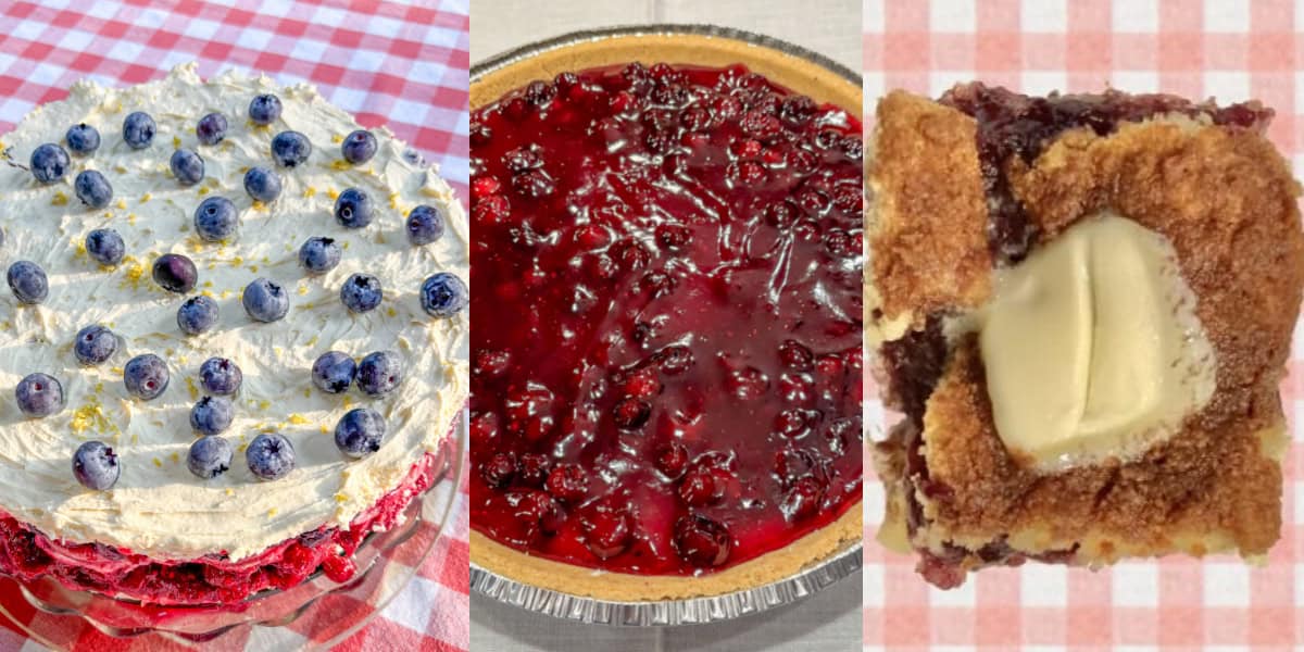 Easy fruity summer desserts with rhubarb and berries three photos