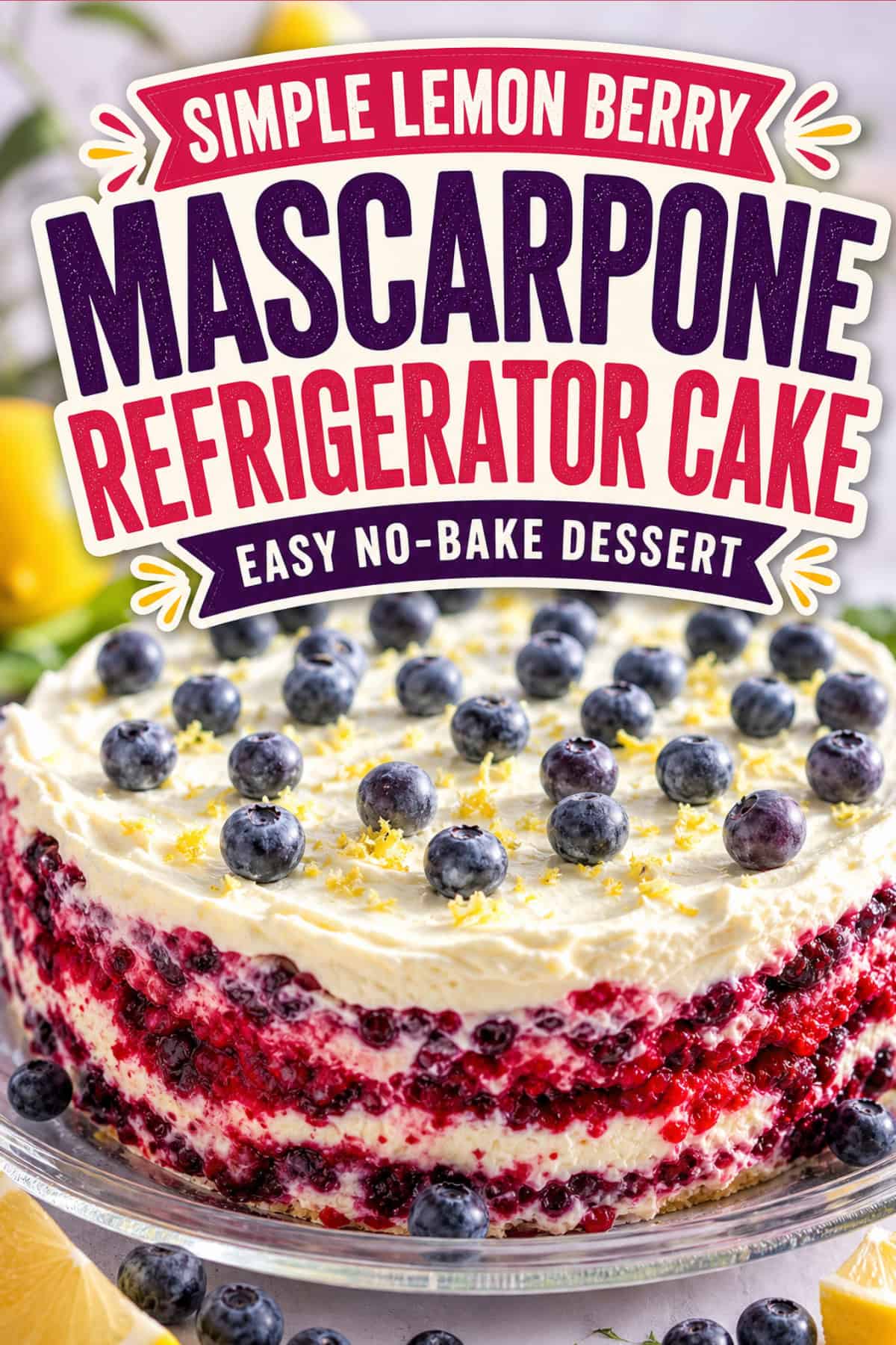 Easy Fruity Summer Desserts with Rhubarb and Berries lemon berry mascarpone refrigerator cake