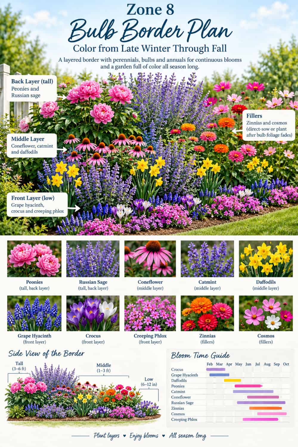 best bulbs to plant in Fall for Zone 8 border landscape idea